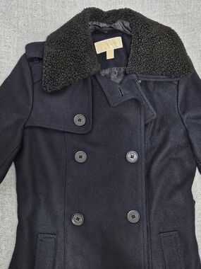 Michael Kors Black Wool Coat with Sherpa Collar Trim Size 4